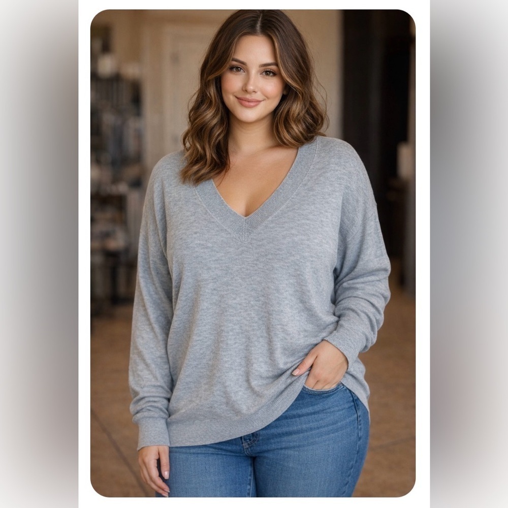 a new day Light Gray V-Neck Sweater